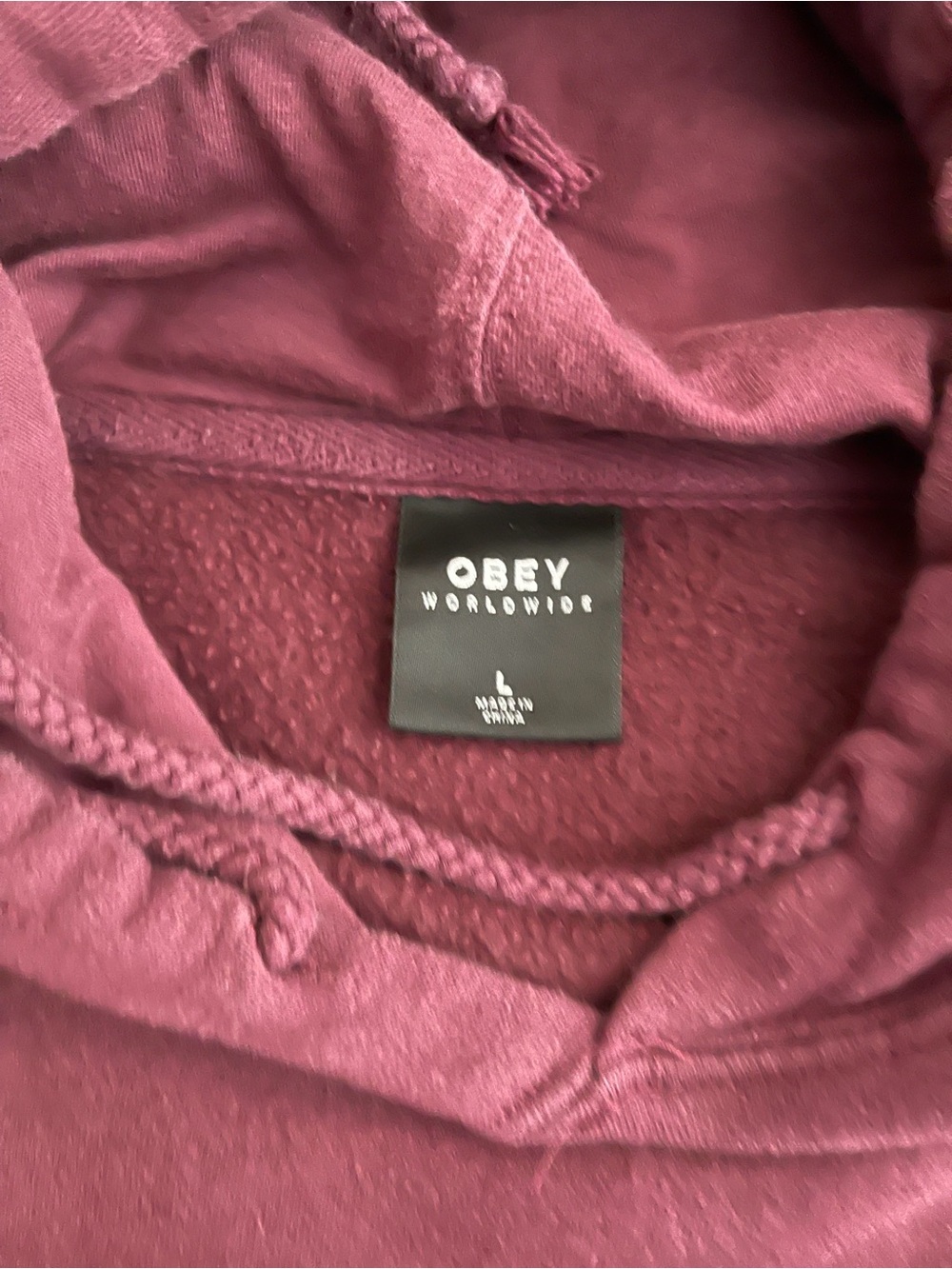 Obey Burgundy Hoodie with Drawstring - Picture 2 of 5
